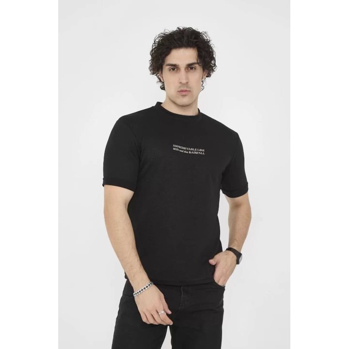 Unisex Bisiklet Yaka Slim fit T-Shirt- Siyah