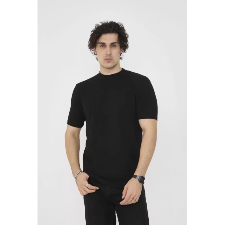 Unisex Bisiklet Yaka Slim fit T-Shirt- Siyah