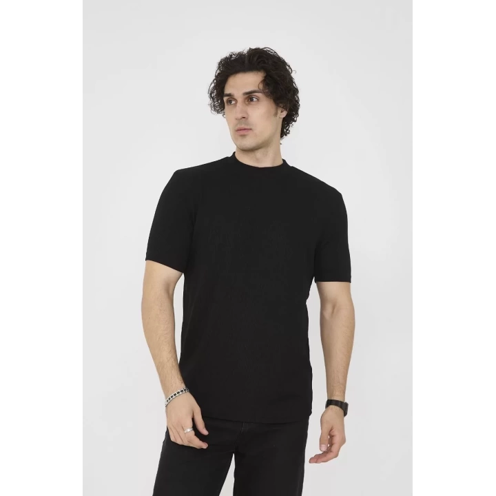 Unisex Bisiklet Yaka Slim fit T-Shirt- Siyah