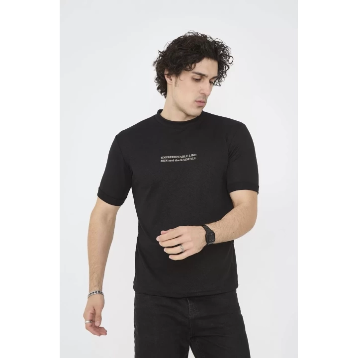 Unisex Bisiklet Yaka Slim fit T-Shirt- Siyah