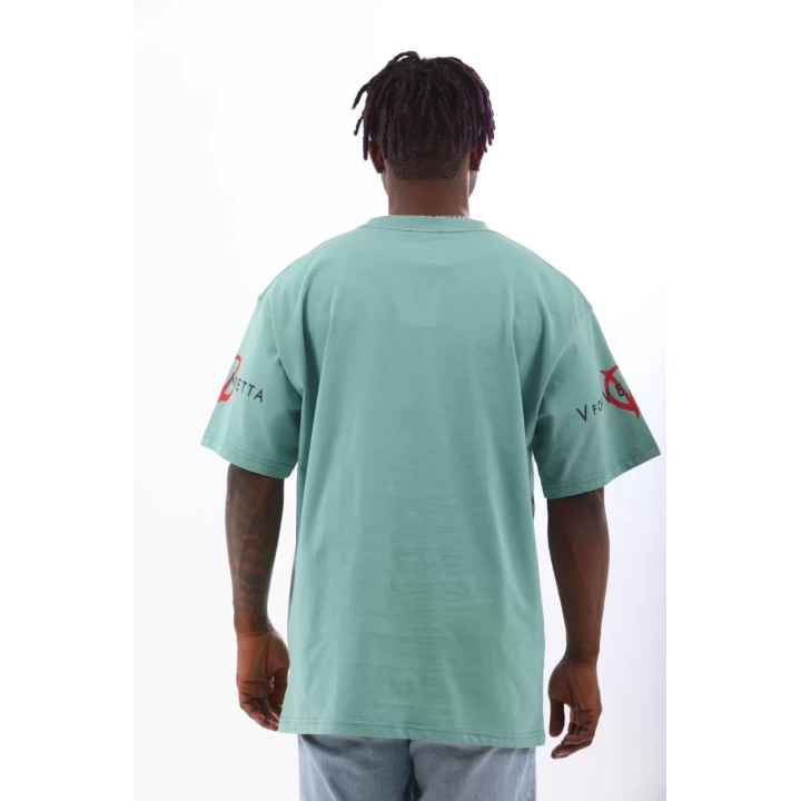 Unisex Oversize Baskılı Bisiklet Yaka T-Shirt - Mint Yeşili