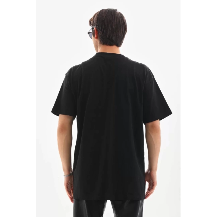 Unisex Oversize Kolye Dahil T-Shirt - Siyah