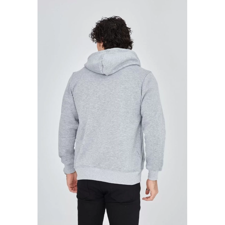 Unisex Tam Fermuarlı Kapşonlu  SweatShirt - Gri