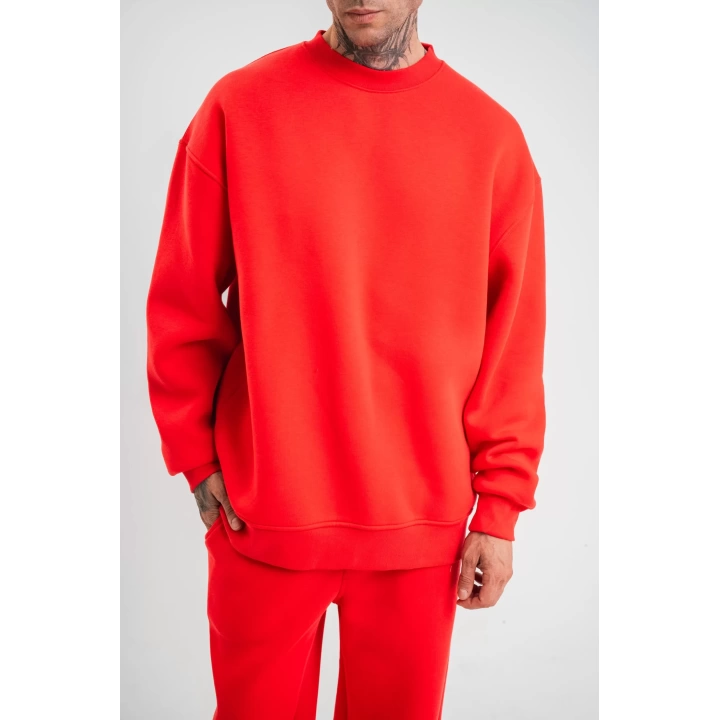 Uzun Kol Bisiklet Yaka Basic SweatShirt - Kırmızı