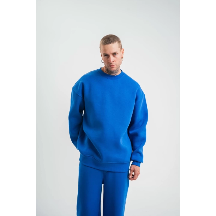 Uzun Kol Bisiklet Yaka Basic SweatShirt - Mavi