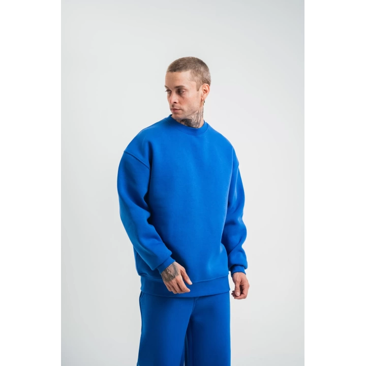 Uzun Kol Bisiklet Yaka Basic SweatShirt - Mavi