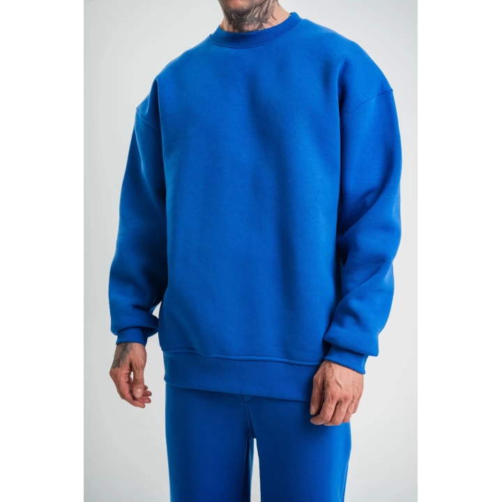 Uzun Kol Bisiklet Yaka Basic SweatShirt - Mavi