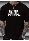 ANIMAL Desen Baskı Erkek Oversive Tişört, Grafik Tişört Erkek Yazlık Outdoor Kıyafetleri, Sporda ve Günlük Giyime Uygun  - Siyah