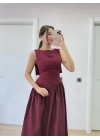 Arkası Kanatlı Uzun Kadın Elbise- Bordo