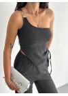 Asimetrik Crop Pantalon ikili Takım - Füme