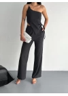 Asimetrik Crop Pantalon ikili Takım - Füme