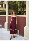 Askılı Uzun Şerit Detaylı Şık ve Rahat Elbise - Bordo