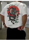 Baskılı Oversize Bisiklet Yaka T-shirt - Beyaz