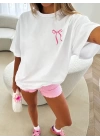 Baskılı Oversize Bisiklet Yaka T-shirt - Beyaz