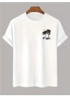 Baskılı Oversize Bisiklet Yaka T-shirt - Beyaz