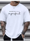 Baskılı Oversize Bisiklet Yaka T-shirt - Beyaz
