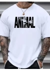 Baskılı Oversize Bisiklet Yaka T-shirt - Beyaz