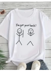 Baskılı Oversize Bisiklet Yaka T-shirt - Beyaz