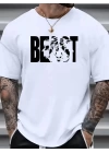 Baskılı Oversize Bisiklet Yaka T-shirt - Beyaz