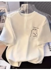 Baskılı Oversize Bisiklet Yaka T-shirt - Beyaz