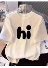Baskılı Oversize Bisiklet Yaka T-shirt - Beyaz