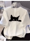 Baskılı Oversize Bisiklet Yaka T-shirt - Beyaz
