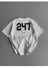 Baskılı Oversize Bisiklet Yaka T-shirt - Beyaz