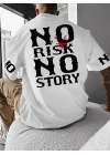 Baskılı Oversize Bisiklet Yaka T-shirt - Beyaz