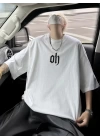 Baskılı Oversize Bisiklet Yaka T-shirt - Beyaz