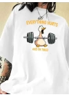 Baskılı Oversize Bisiklet Yaka T-shirt - Beyaz