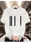 Baskılı Oversize Bisiklet Yaka T-shirt - Beyaz