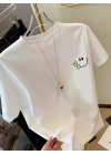 Baskılı Oversize Bisiklet Yaka T-shirt - Beyaz