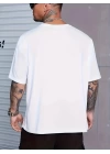 Baskılı Oversize Bisiklet Yaka T-shirt - Beyaz