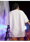 Baskılı Oversize Bisiklet Yaka T-shirt - Beyaz