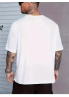 Baskılı Oversize Bisiklet Yaka T-shirt - Beyaz