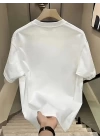 Baskılı Oversize Bisiklet Yaka T-shirt - Beyaz