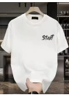 Baskılı Oversize Bisiklet Yaka T-shirt - Beyaz
