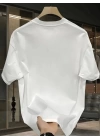 Baskılı Oversize Bisiklet Yaka T-shirt - Beyaz