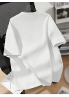 Baskılı Oversize Bisiklet Yaka T-shirt - Beyaz