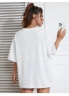 Baskılı Oversize Bisiklet Yaka T-shirt - Beyaz