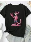 Baskılı Oversize Bisiklet Yaka T-shirt - Beyaz