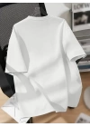 Baskılı Oversize Bisiklet Yaka T-shirt - Beyaz