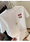 Baskılı Oversize Bisiklet Yaka T-shirt - Beyaz