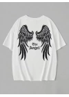 Baskılı Oversize Bisiklet Yaka T-shirt - Beyaz