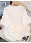 Baskılı Oversize Bisiklet Yaka T-shirt - Beyaz