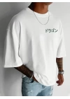 Baskılı Oversize Bisiklet Yaka T-shirt - Beyaz