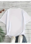 Baskılı Oversize Bisiklet Yaka T-shirt - Beyaz