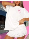 Baskılı Oversize Bisiklet Yaka T-shirt - Beyaz