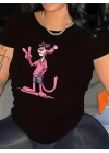 Baskılı Oversize Bisiklet Yaka T-shirt - Beyaz
