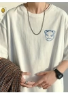 Baskılı Oversize Bisiklet Yaka T-shirt - Beyaz